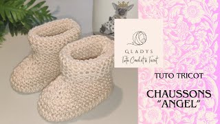 CHAUSSONS BÉBÉ quotANGELquot  TUTO TRICOT [upl. by Neelrac]