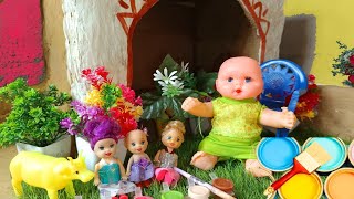 peppa aur george ke baad nayi doll house ke ghar painting cartoon barbie dollhouse george [upl. by Hound]