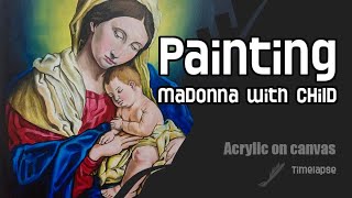 Painting Madonna w child  Acrylic on canvas  Tips for Beginners in painting [upl. by Hardigg]