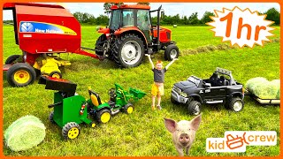 Farm compilation with kids ride on tractor trucks real tractors animals Educational  Kid Crew [upl. by Aglo718]