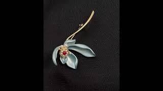 Elegant Sway Blue Enamel Iris Flower Brooch Pin with Pearl Accentiris brooch fashion graceful [upl. by Nwahsan120]