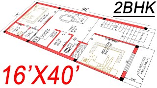 16x40 House Plans  2BHK  640 square feet house plans  16x40 House Design  16 by 40 Ka Naksha [upl. by Aseneg]