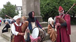 Medieval Bagpipes And Drums Perth Salute Perth Perthshire Scotland [upl. by Ahsait675]