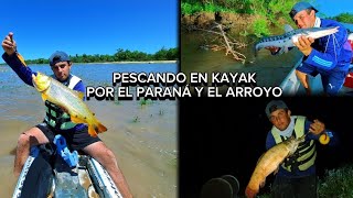 PESCA EN KAYAK POR EL PARANÁ Y EL ARROYO YAGUARÓN 🎣 MUCHOS SURUBIES TARUCHAS DORADOS Y MASS [upl. by Halyhs]