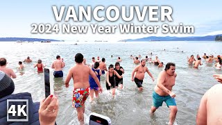 4K Vancouver New Years Day Walk from English Bay Beach to Yaletown Polar Bear Swim 2024 Canada [upl. by Behm532]