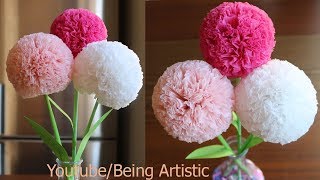 How To Make Round Tissue Paper Flower  DIY Paper Craft [upl. by Anna-Maria681]