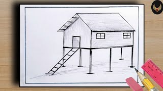 Stilt house drawing  How to draw stilt house step by step for beginners  Stilt House easy way [upl. by Schofield710]