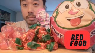 ASMR RED FOOD MEGA LOLLIPOP SANTA MARSHMALLOW STRAWBERRY HARD CANDY RASPBERRY BON BONS🔴🔴🔴🍭🍬 [upl. by Breed483]