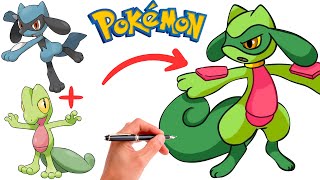 How To Draw RIOLU and TREECKO FUSION POKEMON  Pokemon Fusion [upl. by Sherwynd677]