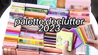 EYESHADOW PALETTE DECLUTTER 2023 GETTING RID OF HALF OF MY PALETTES [upl. by Peppel]