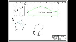 Work01 Development of truncated pentagonal prismComputer Aided Engineering DrawingSolid edge [upl. by Nodyarg342]