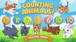 🐾 Counting Animals A Fun and Playful Poem for Kids 🎶🐶🐱🐰🐥🐸 counting kidspoem learningfun [upl. by Kucik902]