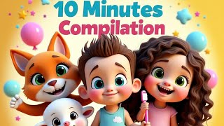 10Minute Kids Poem Compilation 123 ABC Baa Baa Black Sheep Baby Shark amp Brush Your Teeth [upl. by Adnahsed146]