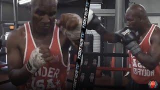 EVANDER HOLYFIELD TRAINING FOR MIKE TYSON COMEBACK FIGHT LOOKS IN TERRIFIC BOXING SHAPE [upl. by Nairdad]