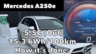 Mercedes A250e Winter 153 kWh100km 55C temp How it’s done [upl. by Hiroshi]