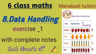 Data Handling class6exercise 1with notes✍️manabadi tuition [upl. by Gomar]