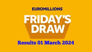 Euromillions Live Results 01 March 2024  euromillions draw live tonight [upl. by Kazmirci]