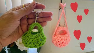 Crochet market bag keychain  crochet mini bag  crochet keychain [upl. by Nenney]