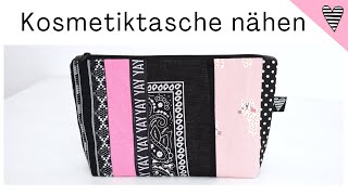 Kosmetiktasche aus Stoffresten nähen  einfaches Patchwork  DIY MODE [upl. by Zahara937]