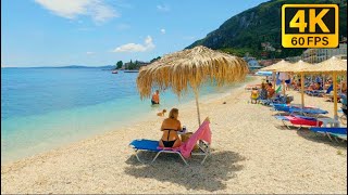 Benitses Beach Corfu Greece  4K 60fps Walking Tour June 2024 [upl. by Leann]