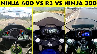 Ninja 400 VS Yamaha R3 VS Ninja 300  0 TO 150  TOPSPEED BATTLE [upl. by Giffer]