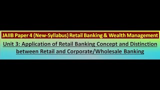 JAIIB  NewSyllabus  Paper 4  RBWM  Module A  Unit 3  Application of Retail Banking Concept [upl. by Buddie]