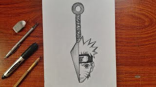 How to draw Naruto Uzumaki in Kunai  Naruto in Narutos weapon step by step  easy tutorial [upl. by Zemaj]