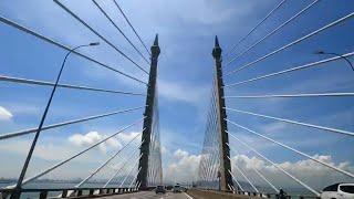 4K Driving Across The First Penang Bridge  Gelugor  Perai  Malaysia  Blue Sky  MCO 30 [upl. by Anilys774]