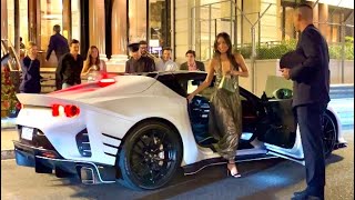 CHARLES LECLERC Arrives with his Ferrari 812 Competizione Aperta  McLaren SENNA GTR  SUPERCARS [upl. by Ehpotsirhc]