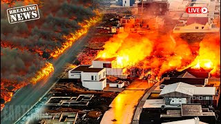 Horrible Today Live Footage of Icelands Hellish Lava Pool Eruption Flows Towards Grindavik [upl. by Gunzburg927]