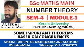 Some Important Theorems based on Congruences  Number Theory  BSc Maths  Kerala Univsty Malayalam [upl. by Lebar65]