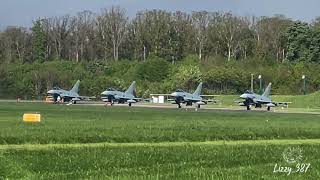 4 Eurofighter Typhoon getting ready for takeoff at ETNN Airbase Nörvenich Luftwaffe Airforce [upl. by Aihsilef]