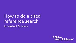 Web of Science How to do a Cited Reference Search [upl. by Akire488]