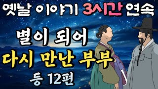 중간광고 없는 옛날이야기 3시간 연속🌛별이 되어 다시 만난 부부 등 12편 3시간 연속 묶음 잠자리동화꿀잠동화오디오북 [upl. by Ylrebmit]