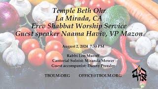 Erev Shabbat Worship Services 822024 Miranda Mower Guest Soloist [upl. by Zitella]