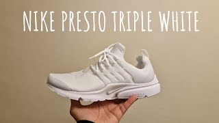 Nike Air Presto Triple White Unboxing and on foot review [upl. by Nowtna]