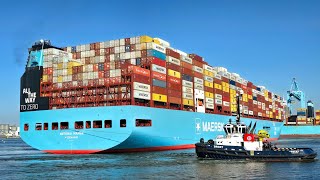 New Type Maersk MegaShip Antonia Maersks First Docking in Rotterdam [upl. by Itaws809]