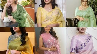 organza saree blouse design collections [upl. by Yatnahs]