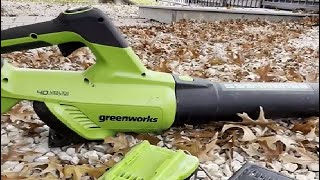 Greenworks 40V Cordless Brushless Axial Leaf Blower 8 0Ah Battery and Charger Included Review [upl. by Adnalay]