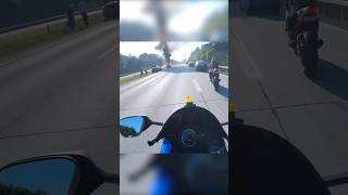 Bikers encounter a car up in flames on the highway 💥🔥 BravoMotoOfficial [upl. by Lekzehcey]