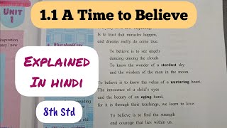 8th Std  English  Chapter 11 A Time to Believe explained in hindi  Maharashtra board [upl. by Jillene]