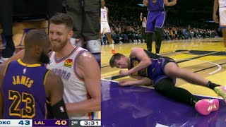 Austin Reeves squirms on floor in pain amp LBJ doesnt like Hartenstein but laughs Reeves leaves game [upl. by Aiset]