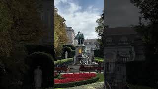 View on Statue of Counts Egmont and Hoorn in Square of Petit Sablon 🏞️ belgium brussels park [upl. by Dick]