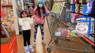 Deema and Sally Pretend Play Shopping for Birthday Party [upl. by Shayla]