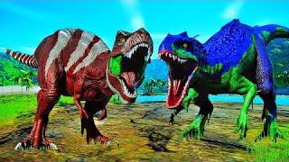 NEW BATTLE AREA SCARY RED T REX vs SPINORAPTOR MAJUNGASAURUS I REX  Jurassic World Evolution [upl. by Arebma275]