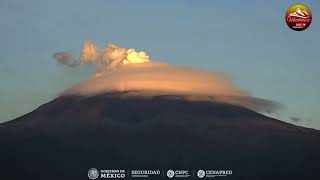 Popocatepetl Volcano Gorgeous Orange Lenticular Cloud at Sunrise 01 10 24 [upl. by Nogam784]