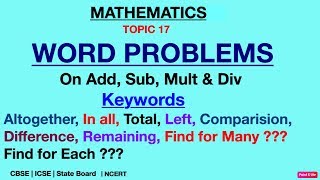 Word Problems on Addition Subtraction Multiplication amp DivisionSHORT KEYWORDSMATHS Class310 [upl. by Lazare384]