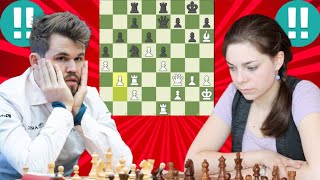 Amateurish chess game  Magnus Carlsen vs Dina Belenkaya 4 [upl. by Glick]