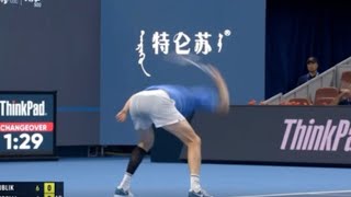 Alexander Bublik smashes racket to pieces in fit of rage during China Open loss [upl. by Ellevel]