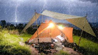 ⛈️ UNPREDICTED NIGHT STORM Solo camping in heavy rain Downpour amp Strong Wind [upl. by Buschi]